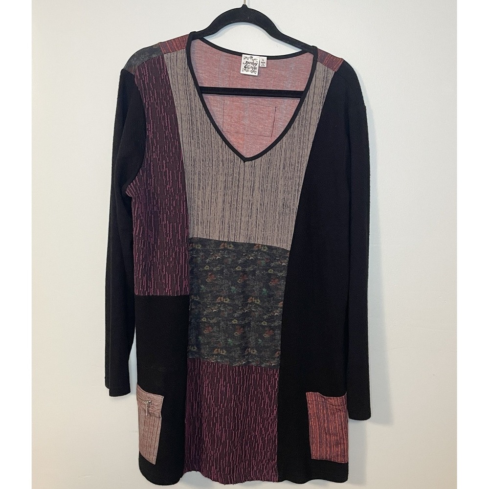 Parsley & Sage Womens Boho Patchwork Floral Long Sleeve‎ Tunic Zipper Pocket L